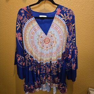 Anthropologie Blue and Pink Floral Tunic
